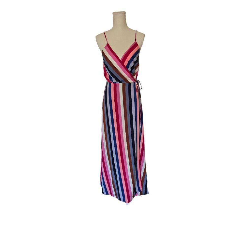 Pink Blush Spaghetti Strap Striped Maxi Wrap Dress Women's Medium